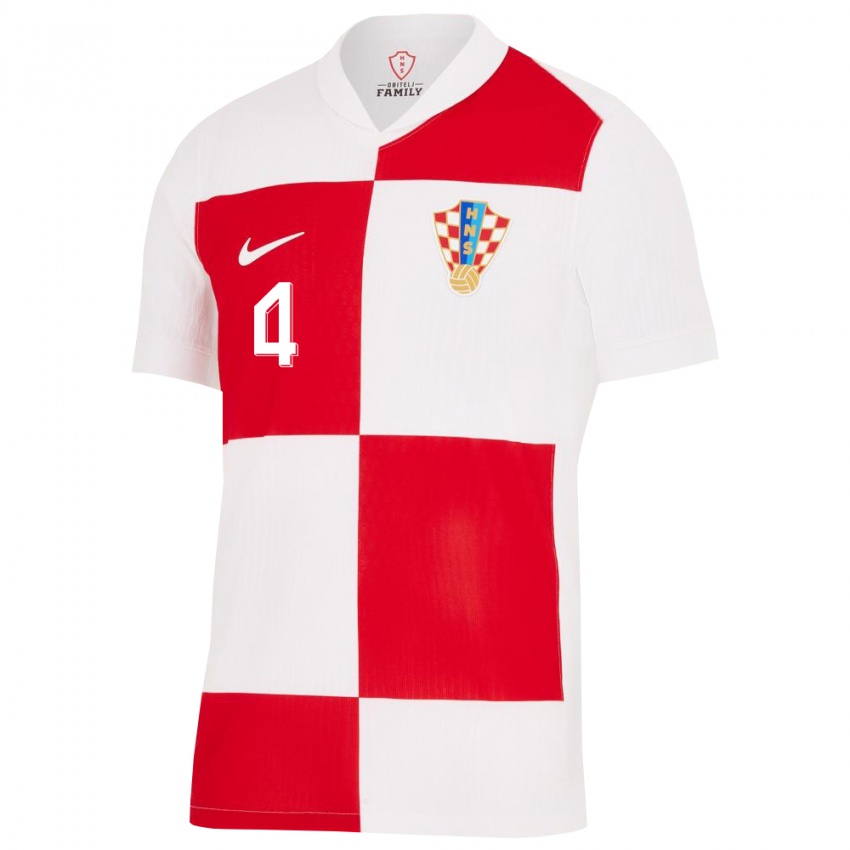 Damen Kroatien Leonarda Balog #4 Weiß Rot Heimtrikot Trikot 24-26 T-Shirt Belgien