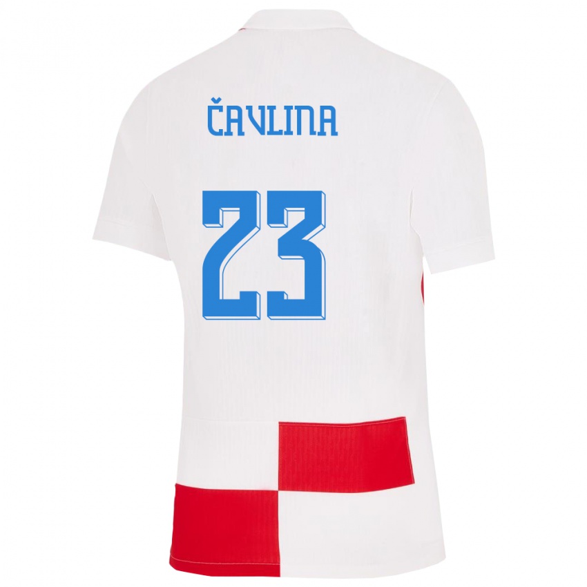 Damen Kroatien Nikola Cavlina #23 Weiß Rot Heimtrikot Trikot 24-26 T-Shirt Belgien