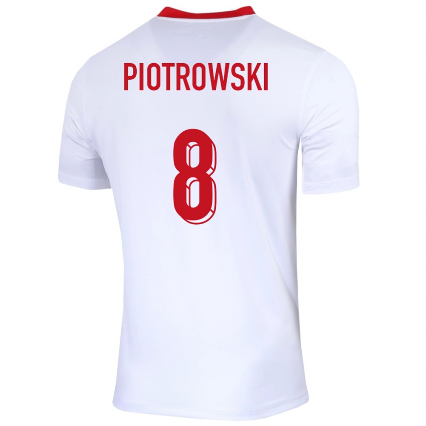 Femme Maillot Pologne Jakub Piotrowski #8 Blanc Tenues Domicile 24-26 T-Shirt Belgique