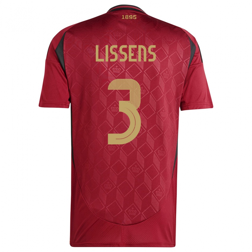 Damen Belgien Lucas Lissens #3 Burgund Heimtrikot Trikot 24-26 T-Shirt Belgien