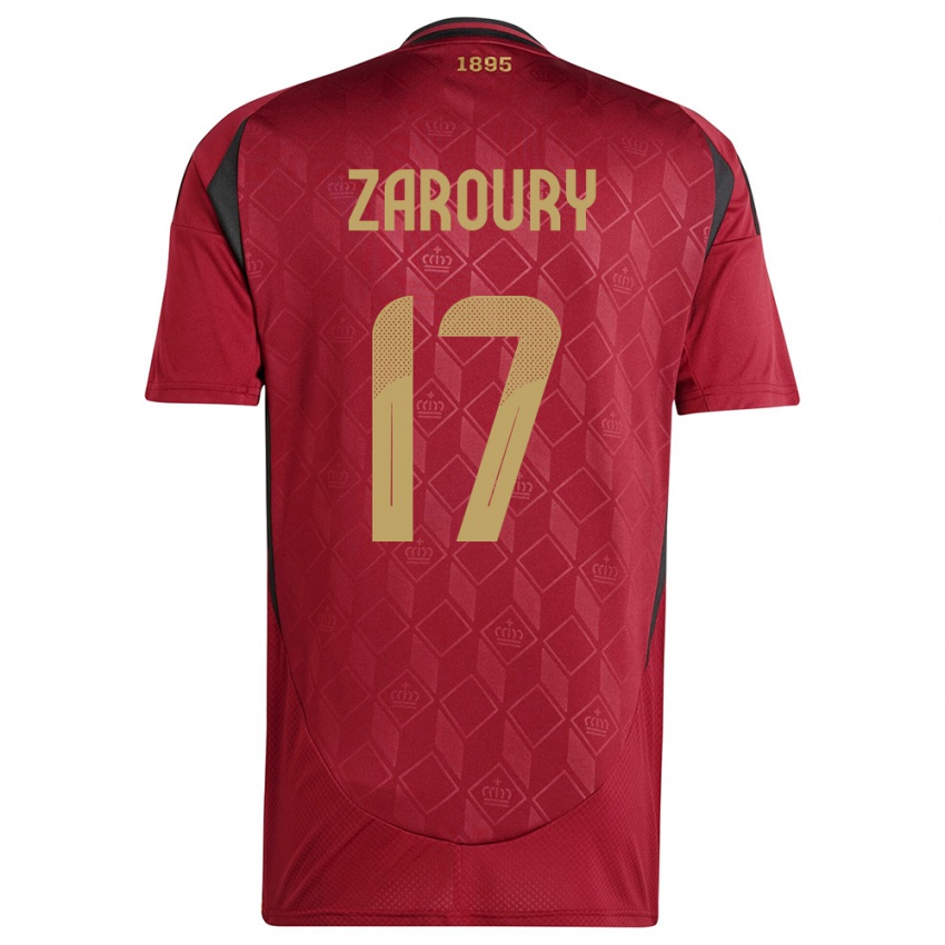 Damen Belgien Anass Zaroury #17 Burgund Heimtrikot Trikot 24-26 T-Shirt Belgien