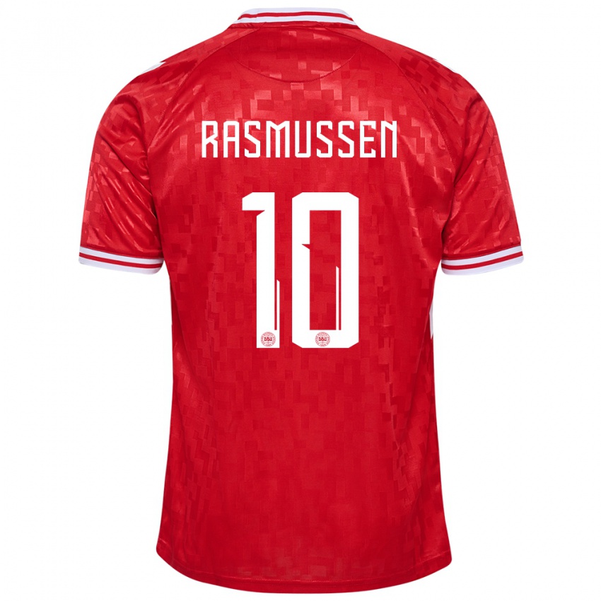 Dames Denemarken Christian Rasmussen #10 Rood Thuisshirt Thuistenue 24-26 T-Shirt België