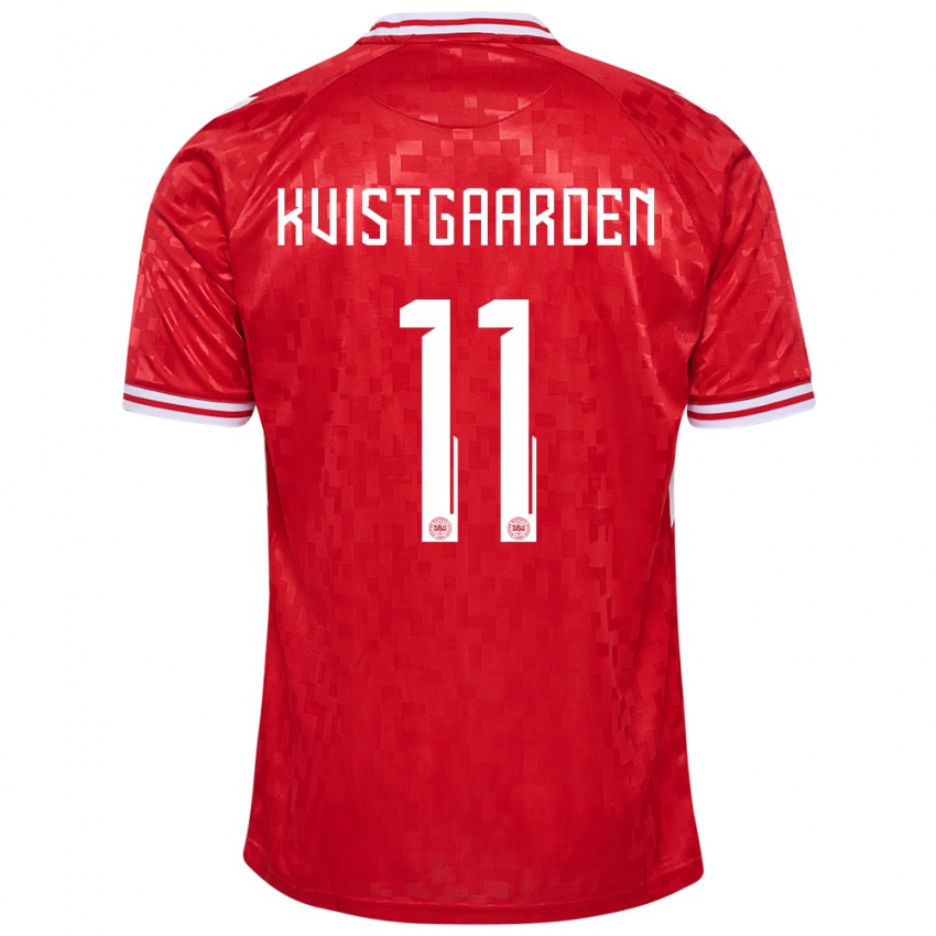 Damen Dänemark Mathias Kvistgaarden #11 Rot Heimtrikot Trikot 24-26 T-Shirt Belgien