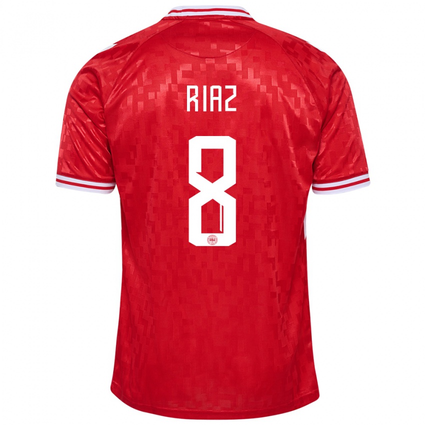 Damen Dänemark Danial Riaz #8 Rot Heimtrikot Trikot 24-26 T-Shirt Belgien