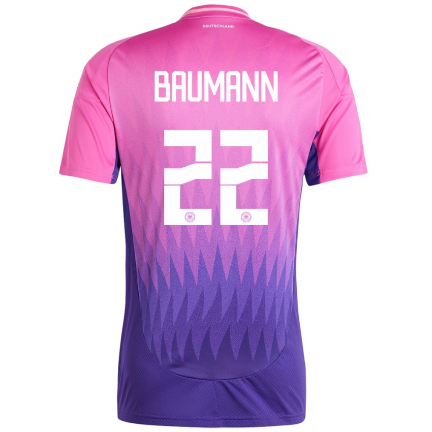 Damen Deutschland Oliver Baumann #22 Pink Lila Auswärtstrikot Trikot 24-26 T-Shirt Belgien