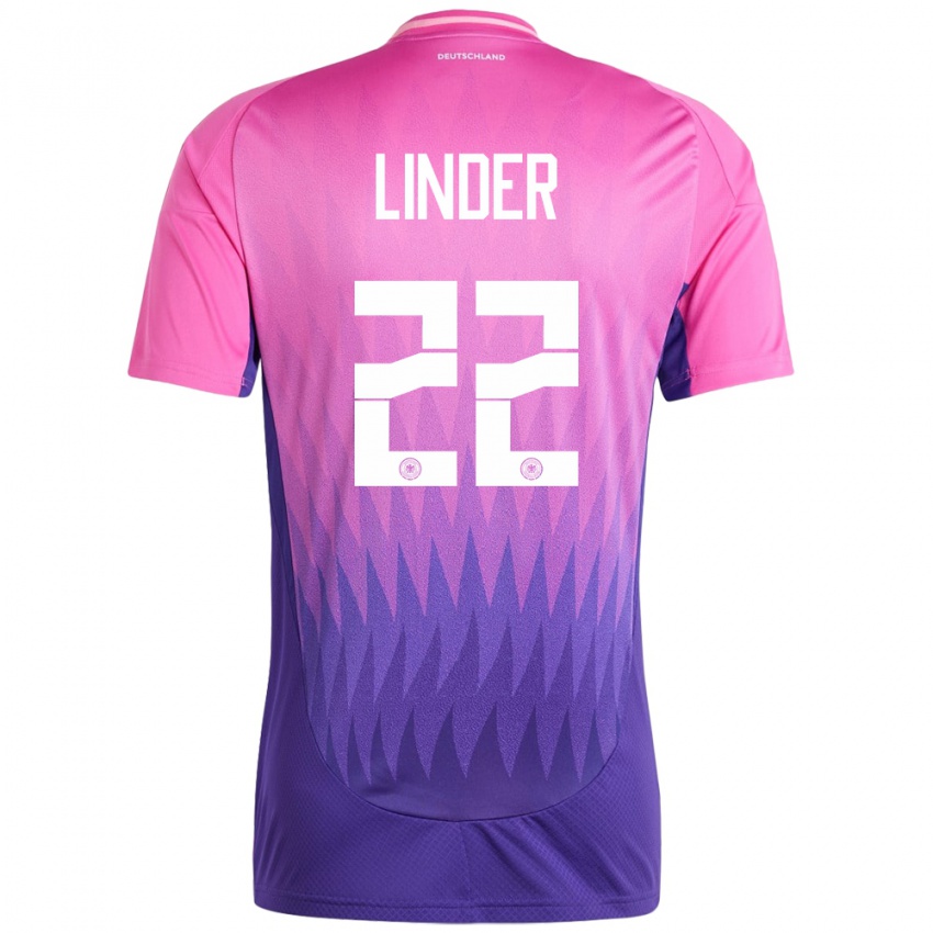 Dames Duitsland Sarai Linder #22 Roze Paars Uitshirt Uittenue 24-26 T-Shirt België