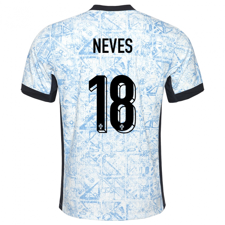 Dames Portugal Ruben Neves #18 Crème Blauw Uitshirt Uittenue 24-26 T-Shirt België