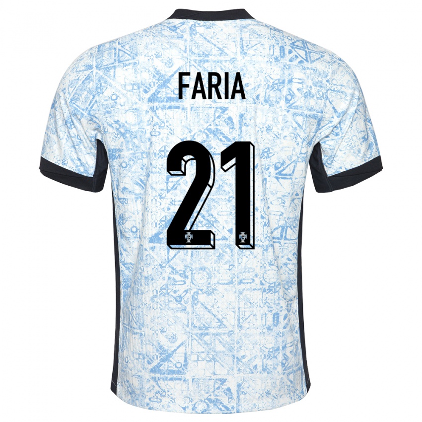 Dames Portugal Andreia Faria #21 Crème Blauw Uitshirt Uittenue 24-26 T-Shirt België