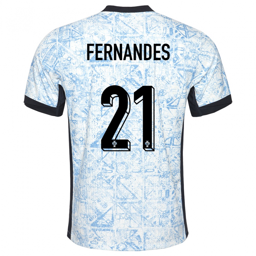 Dames Portugal Mateus Fernandes #21 Crème Blauw Uitshirt Uittenue 24-26 T-Shirt België