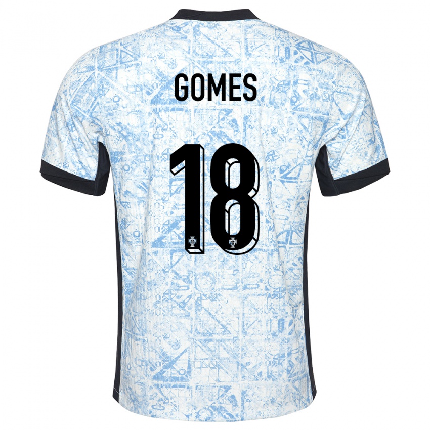 Dames Portugal Andre Gomes #18 Crème Blauw Uitshirt Uittenue 24-26 T-Shirt België