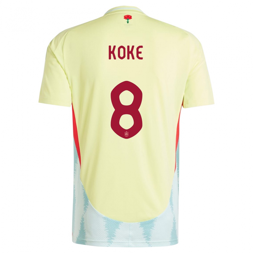 Damen Spanien Koke #8 Gelb Auswärtstrikot Trikot 24-26 T-Shirt Belgien