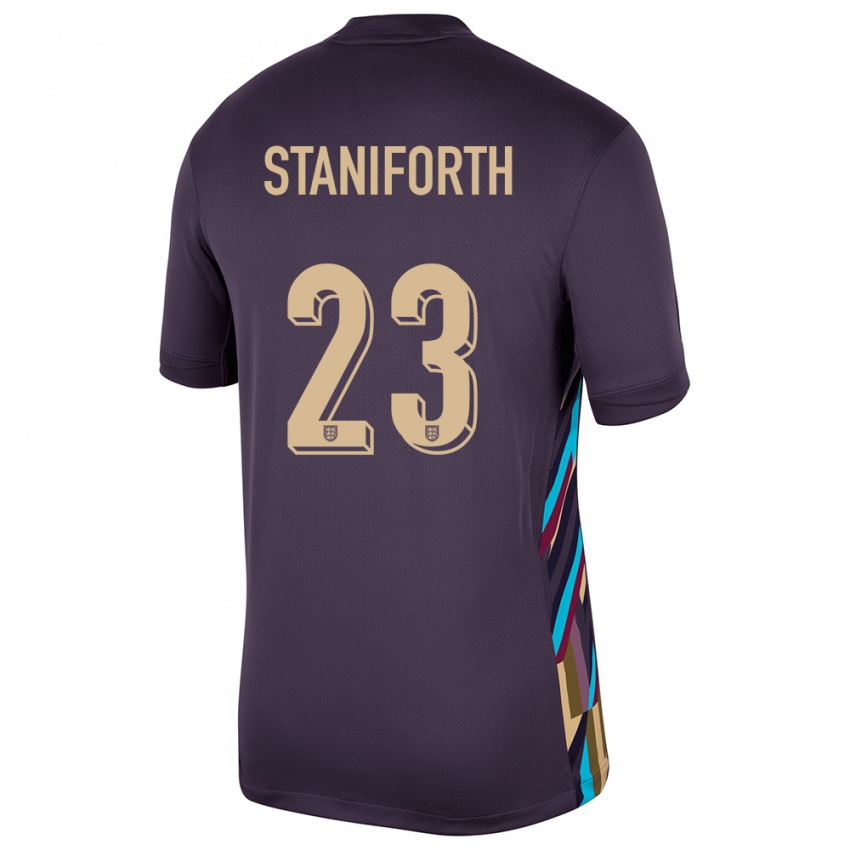 Damen England Lucy Staniforth #23 Dunkle Rosine Auswärtstrikot Trikot 24-26 T-Shirt Belgien