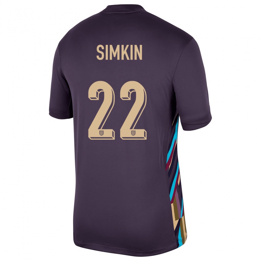 Damen England Tommy Simkin #22 Dunkle Rosine Auswärtstrikot Trikot 24-26 T-Shirt Belgien
