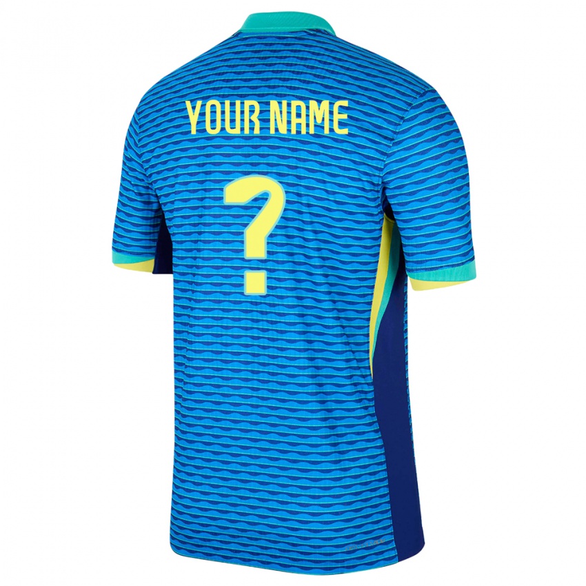 Dames Brazilië Uw Naam #0 Blauw Uitshirt Uittenue 24-26 T-Shirt België