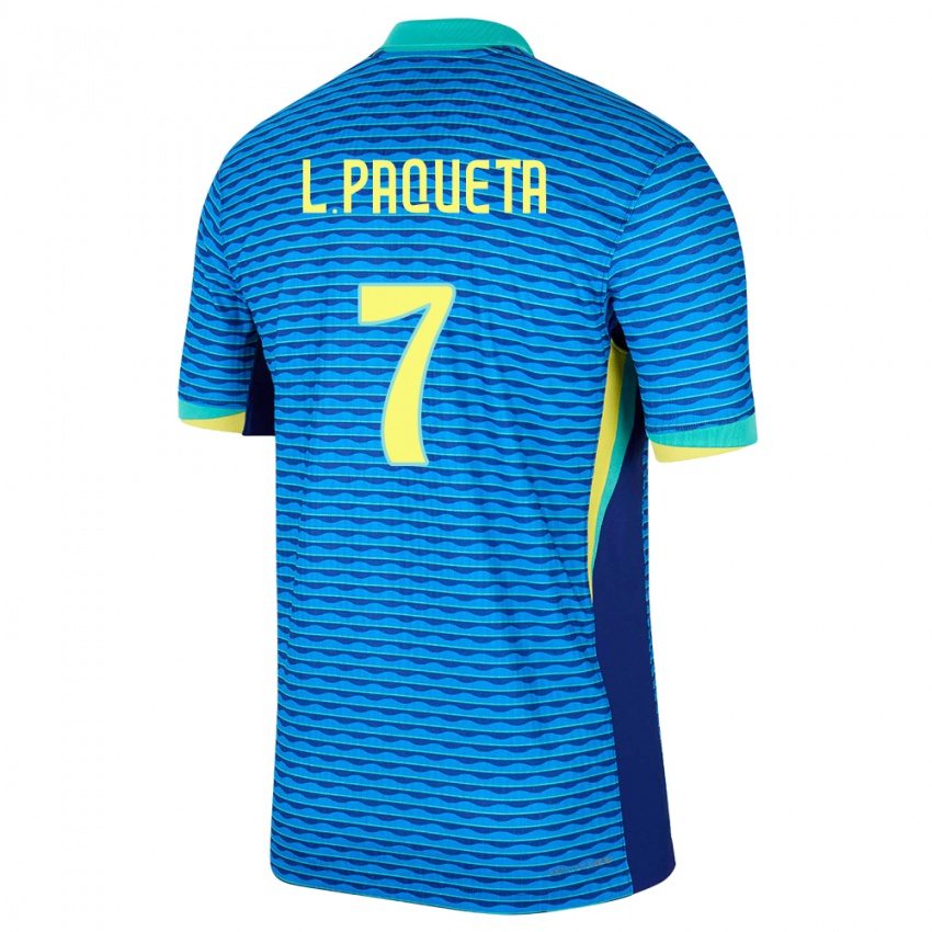 Dames Brazilië Lucas Paqueta #7 Blauw Uitshirt Uittenue 24-26 T-Shirt België