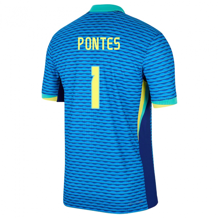 Dames Brazilië Mycael Pontes #1 Blauw Uitshirt Uittenue 24-26 T-Shirt België
