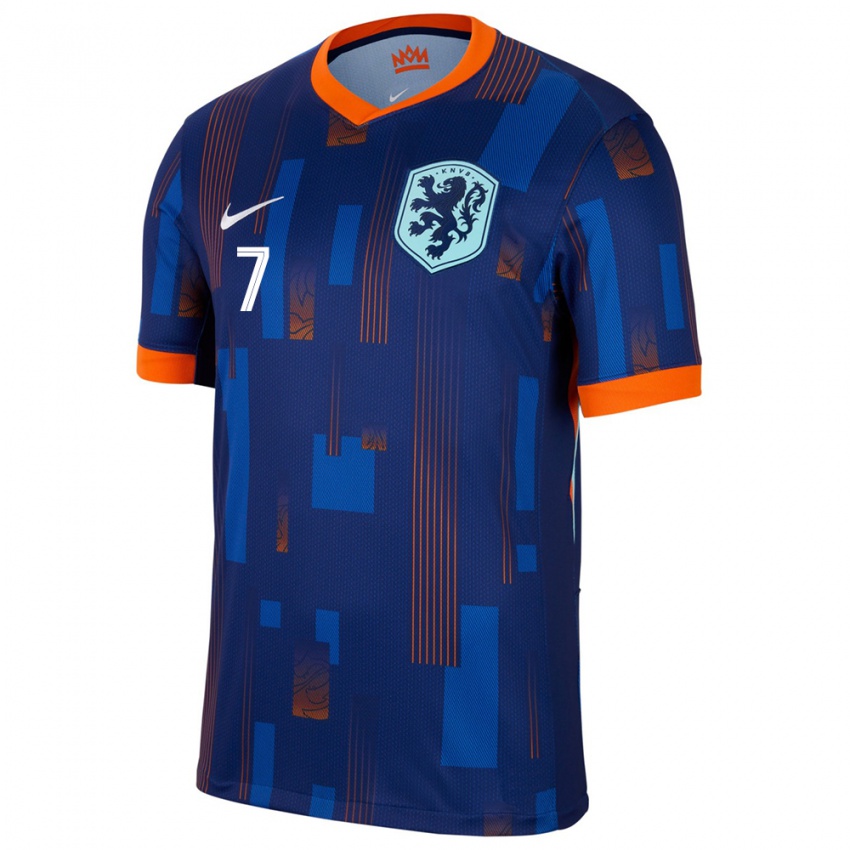 Damen Niederlande Kayleigh Van Dooren #7 Blau Auswärtstrikot Trikot 24-26 T-Shirt Belgien