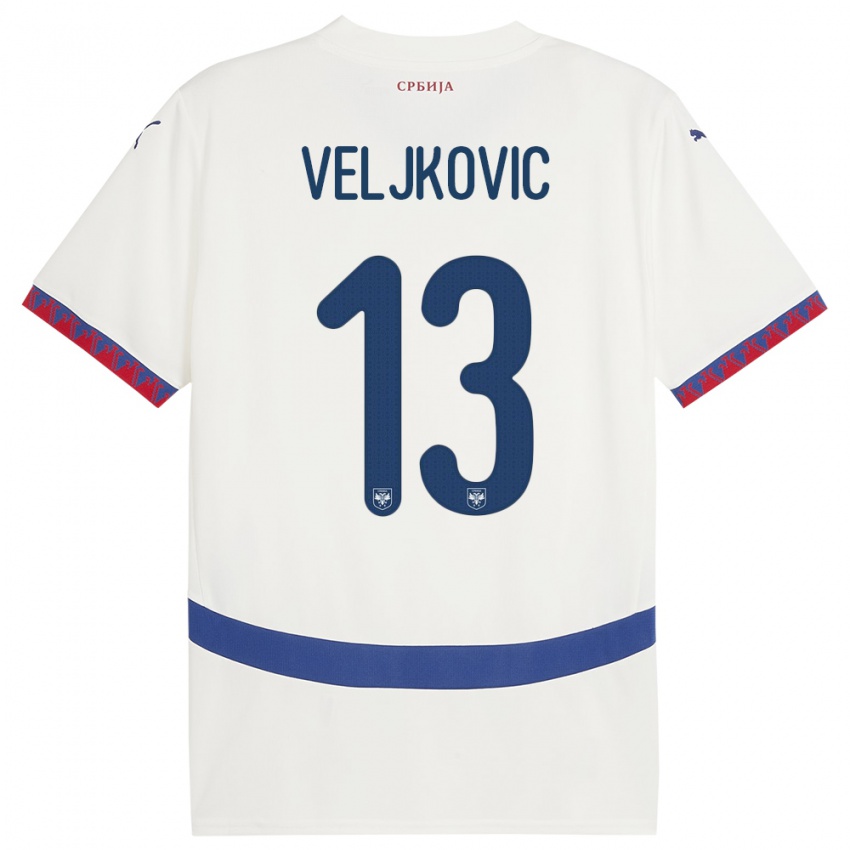 Dames Servië Milos Veljkovic #5 Wit Uitshirt Uittenue 24-26 T-Shirt België