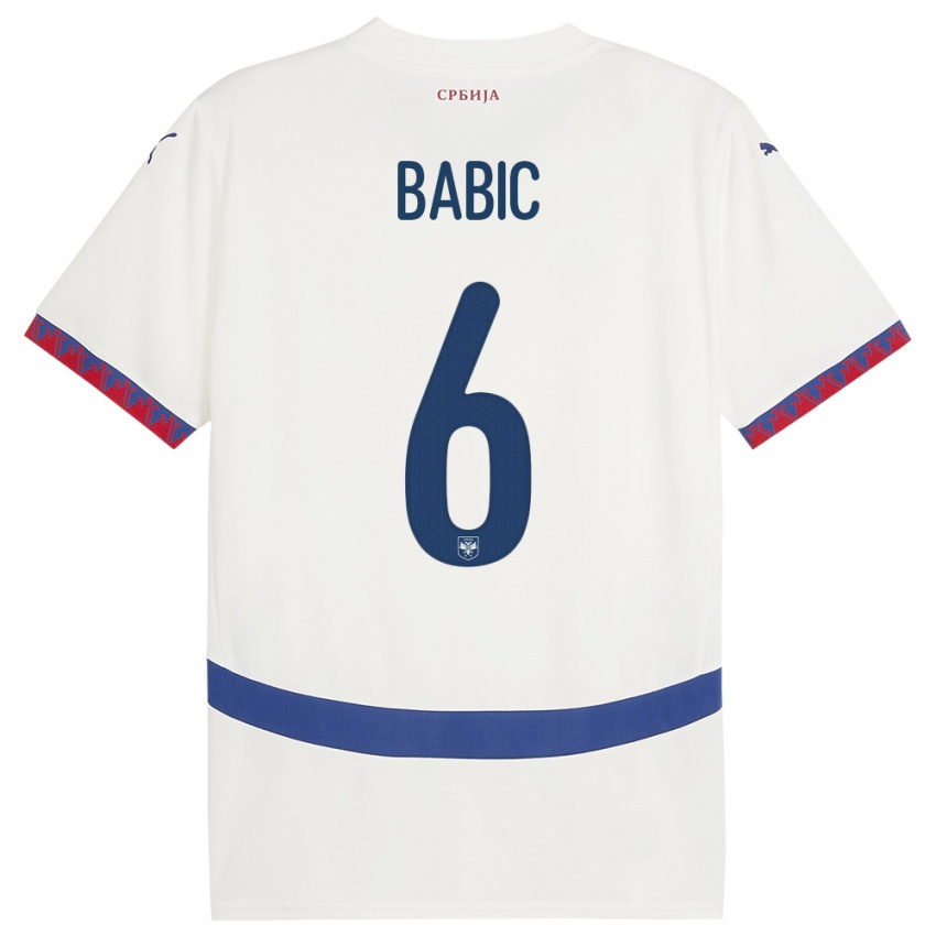 Dames Servië Srdjan Babic #6 Wit Uitshirt Uittenue 24-26 T-Shirt België
