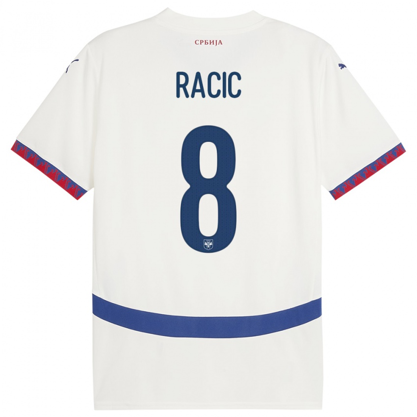 Dames Servië Uros Racic #8 Wit Uitshirt Uittenue 24-26 T-Shirt België