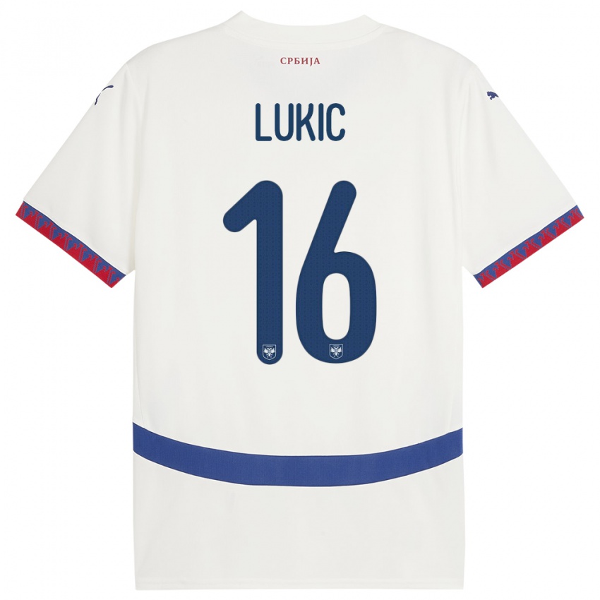 Dames Servië Sasa Lukic #16 Wit Uitshirt Uittenue 24-26 T-Shirt België