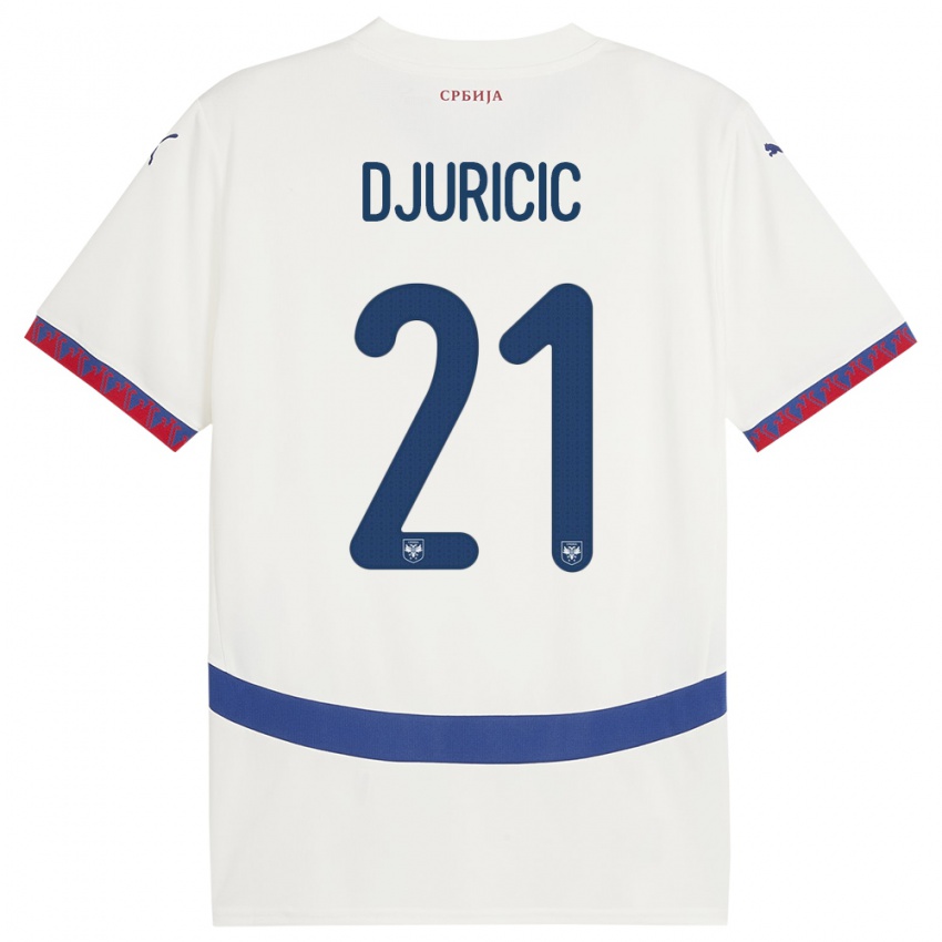 Dames Servië Filip Djuricic #21 Wit Uitshirt Uittenue 24-26 T-Shirt België
