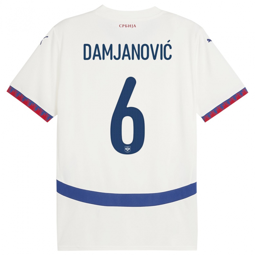 Dames Servië Nevena Damjanovic #6 Wit Uitshirt Uittenue 24-26 T-Shirt België