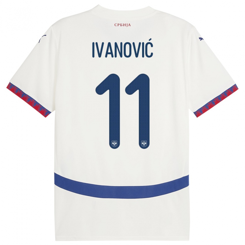 Dames Servië Miljana Ivanovic #11 Wit Uitshirt Uittenue 24-26 T-Shirt België