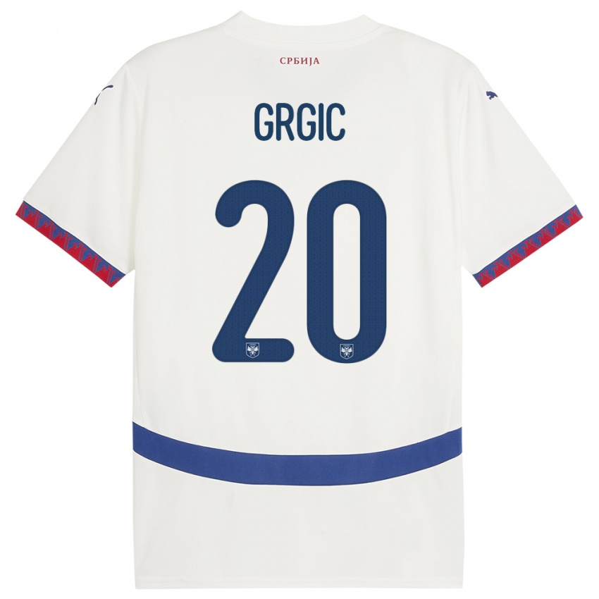 Dames Servië Dario Grgic #20 Wit Uitshirt Uittenue 24-26 T-Shirt België