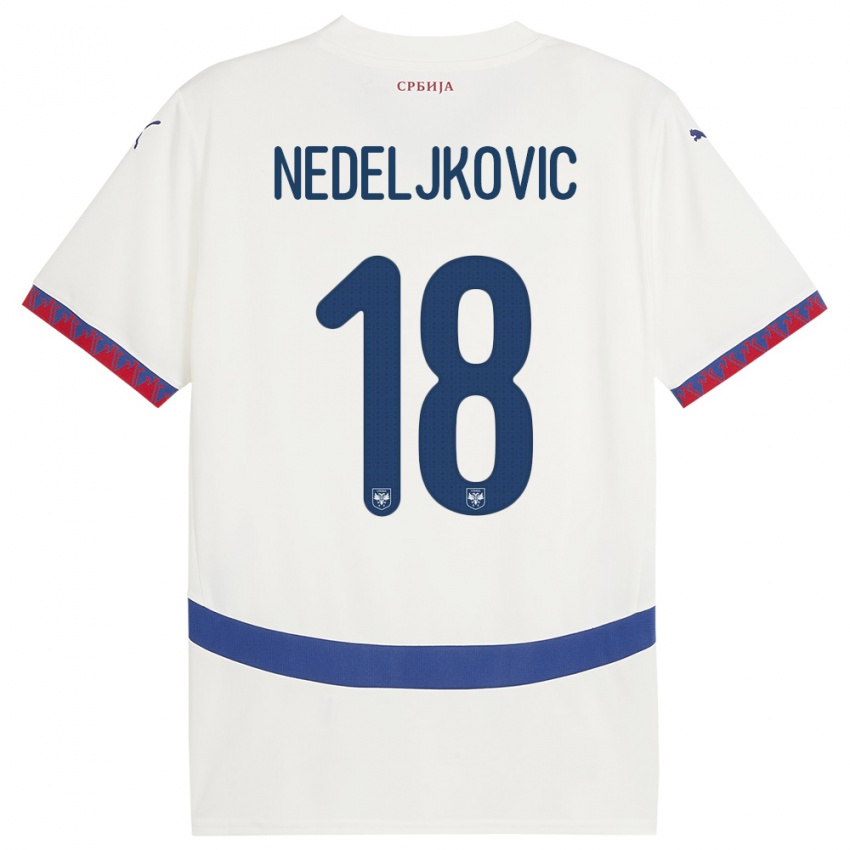 Dames Servië Kosta Nedeljkovic #18 Wit Uitshirt Uittenue 24-26 T-Shirt België