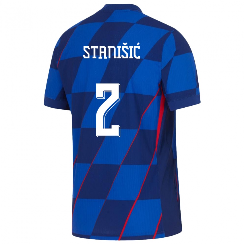 Dames Kroatië Josip Stanisic #2 Blauw Uitshirt Uittenue 24-26 T-Shirt België