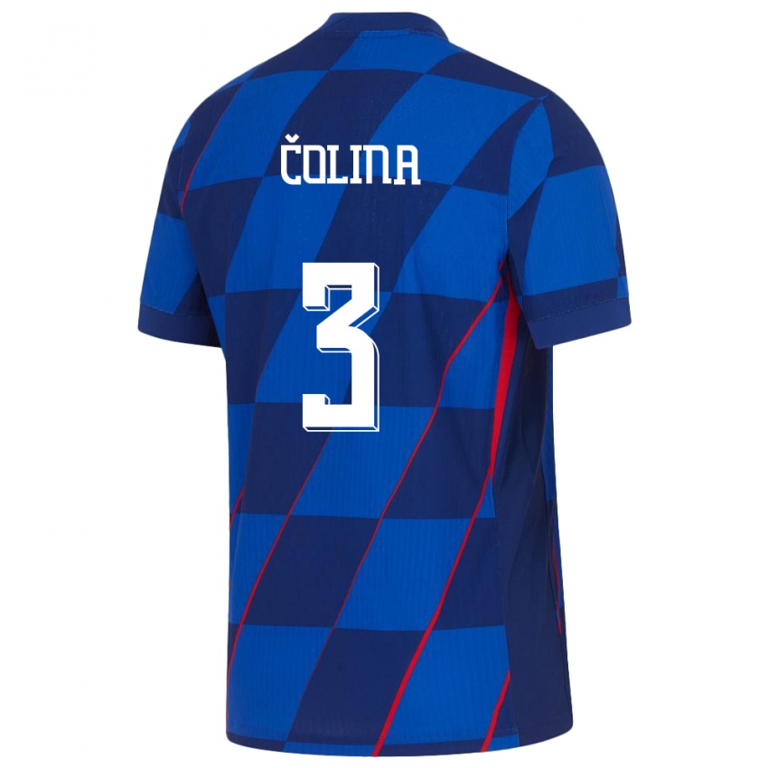Dames Kroatië David Colina #3 Blauw Uitshirt Uittenue 24-26 T-Shirt België
