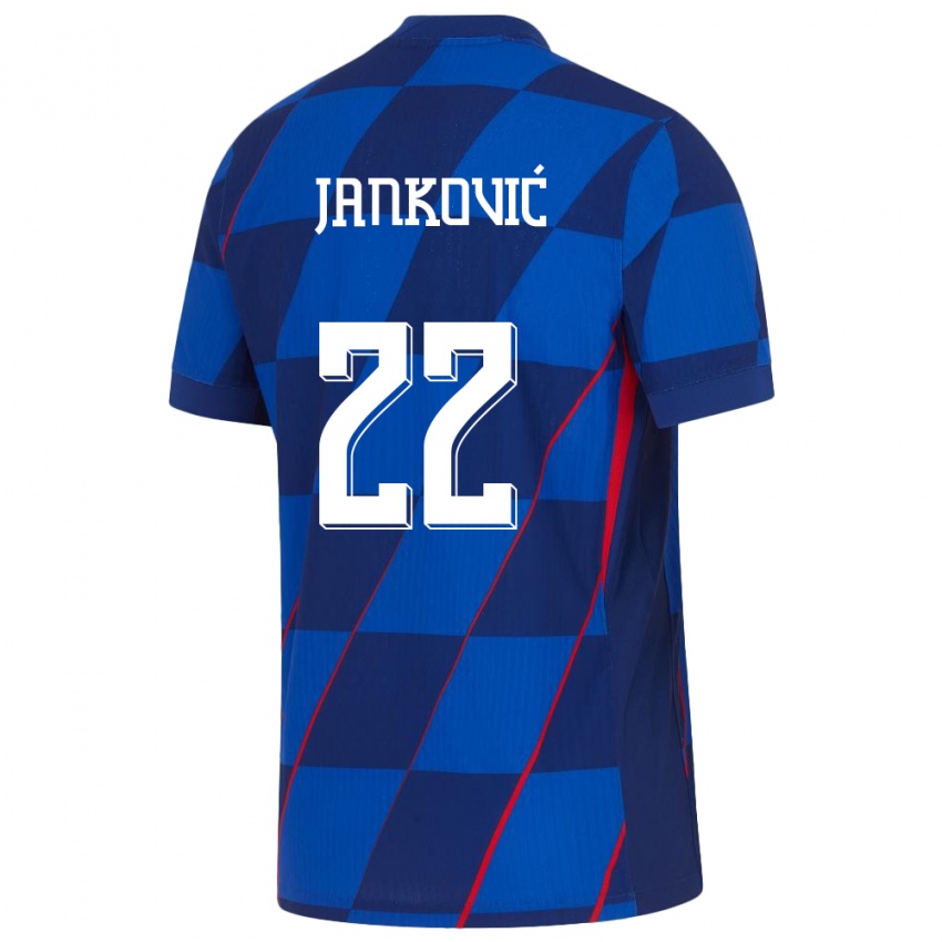 Dames Kroatië Niko Jankovic #22 Blauw Uitshirt Uittenue 24-26 T-Shirt België