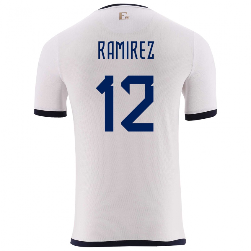 Damen Ecuador Moises Ramirez #12 Weiß Auswärtstrikot Trikot 24-26 T-Shirt Belgien
