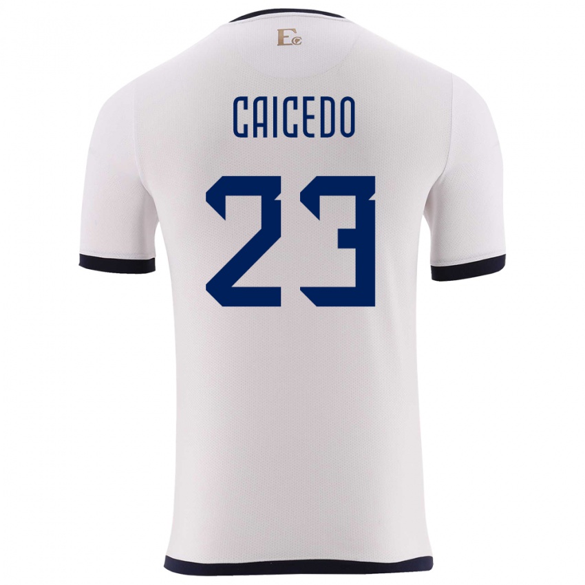 Damen Ecuador Moises Caicedo #23 Weiß Auswärtstrikot Trikot 24-26 T-Shirt Belgien