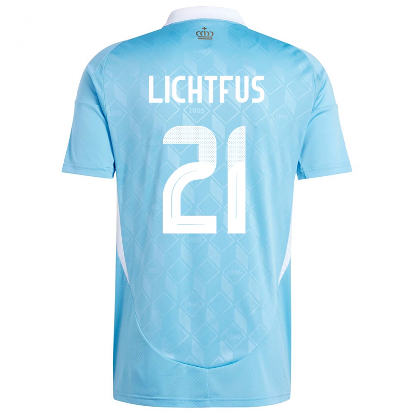 Damen Belgien Lisa Lichtfus #21 Blau Auswärtstrikot Trikot 24-26 T-Shirt Belgien