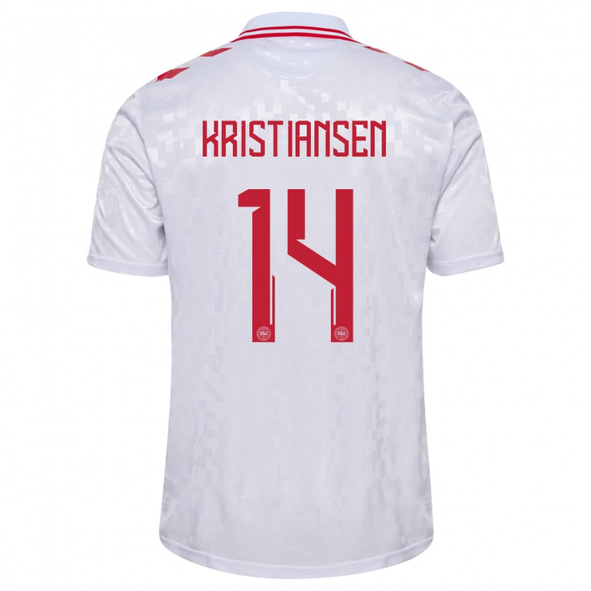 Damen Dänemark Victor Kristiansen #14 Weiß Auswärtstrikot Trikot 24-26 T-Shirt Belgien