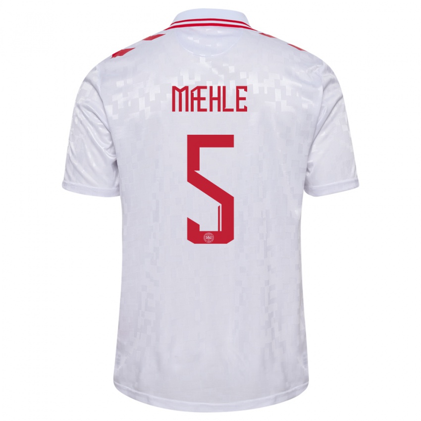 Dames Denemarken Joakim Maehle #5 Wit Uitshirt Uittenue 24-26 T-Shirt België