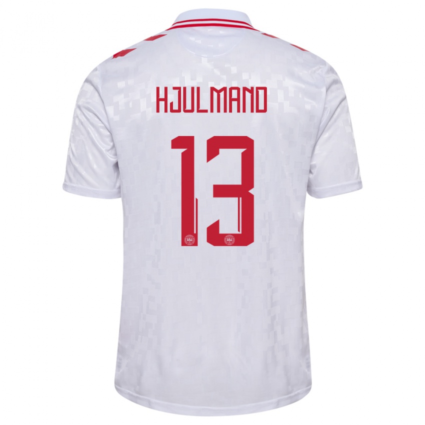 Damen Dänemark Morten Hjulmand #13 Weiß Auswärtstrikot Trikot 24-26 T-Shirt Belgien