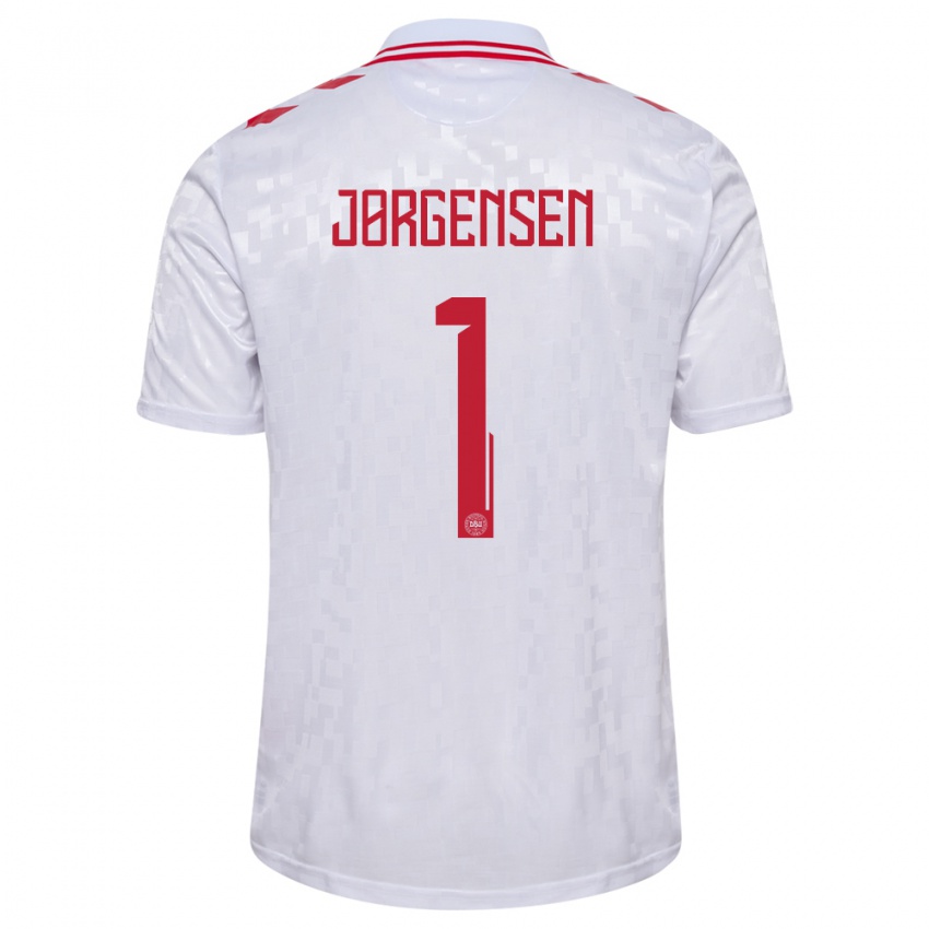 Damen Dänemark Filip Jørgensen #1 Weiß Auswärtstrikot Trikot 24-26 T-Shirt Belgien
