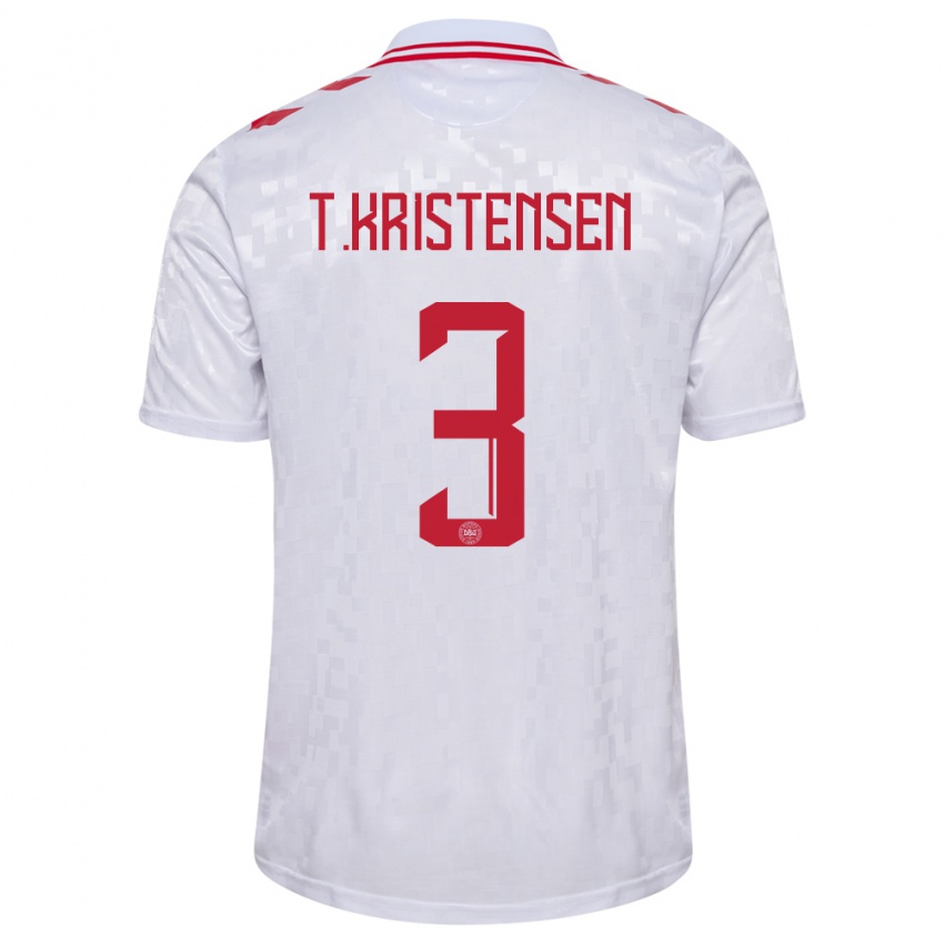 Damen Dänemark Thomas Kristensen #3 Weiß Auswärtstrikot Trikot 24-26 T-Shirt Belgien