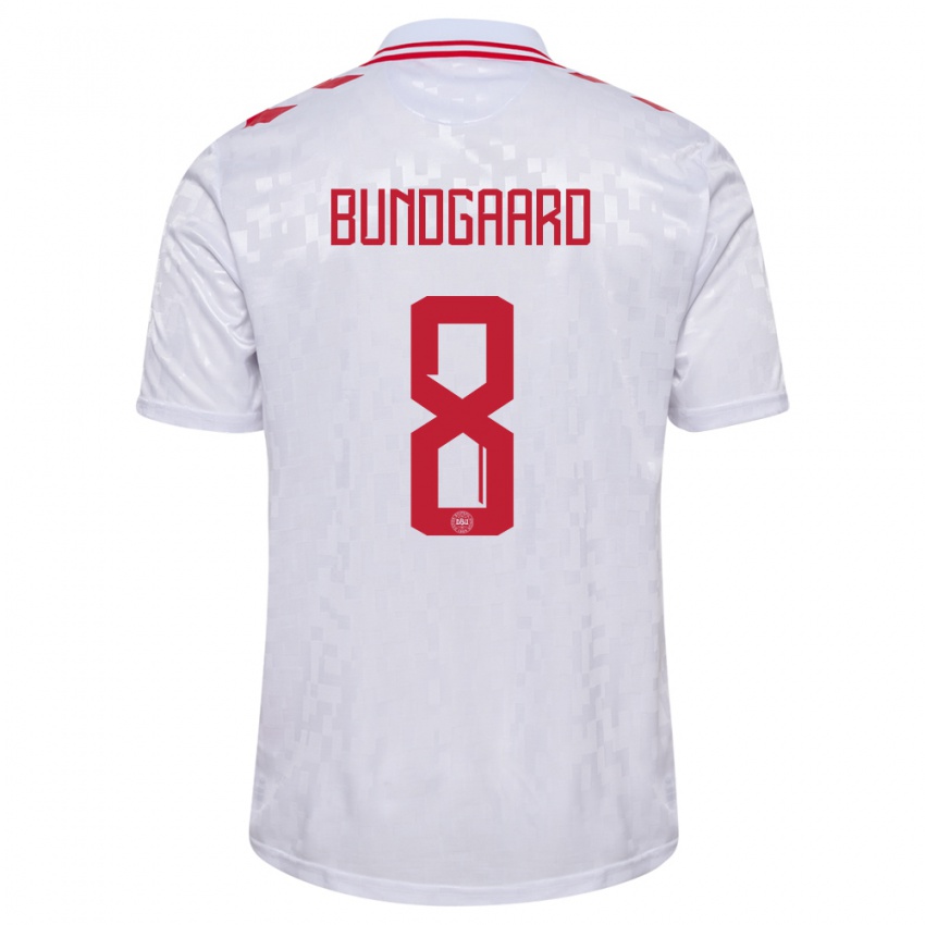 Damen Dänemark Filip Bundgaard #8 Weiß Auswärtstrikot Trikot 24-26 T-Shirt Belgien