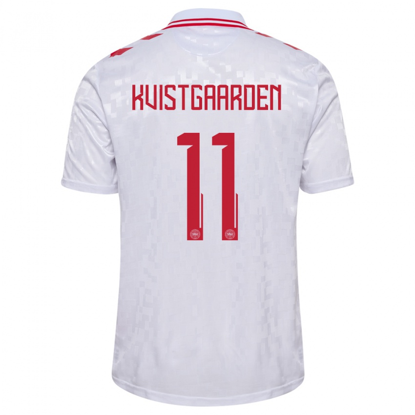 Dames Denemarken Mathias Kvistgaarden #11 Wit Uitshirt Uittenue 24-26 T-Shirt België