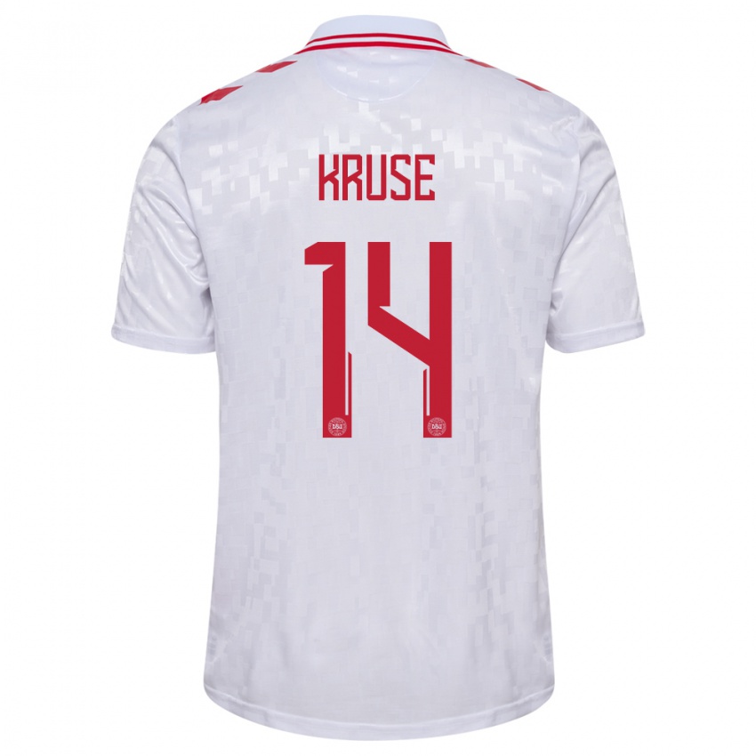 Dames Denemarken David Kruse #14 Wit Uitshirt Uittenue 24-26 T-Shirt België