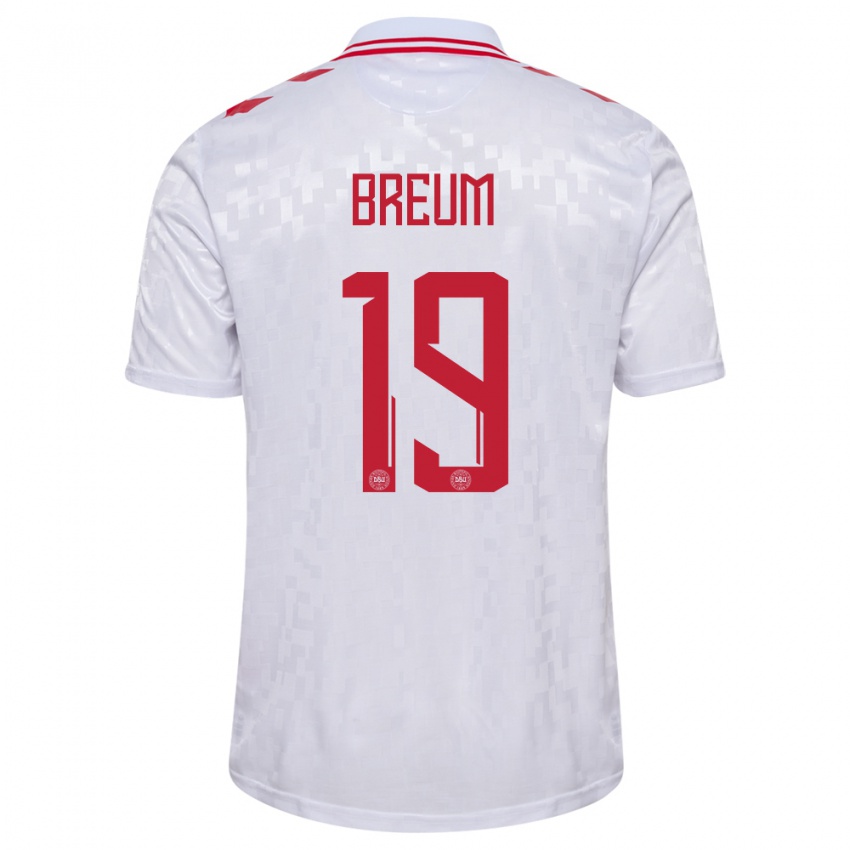 Dames Denemarken Jakob Breum #19 Wit Uitshirt Uittenue 24-26 T-Shirt België