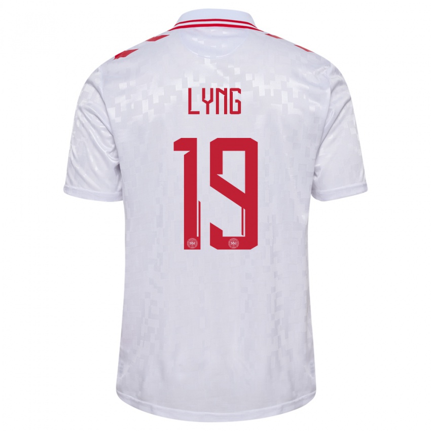 Damen Dänemark Alexander Lyng #19 Weiß Auswärtstrikot Trikot 24-26 T-Shirt Belgien