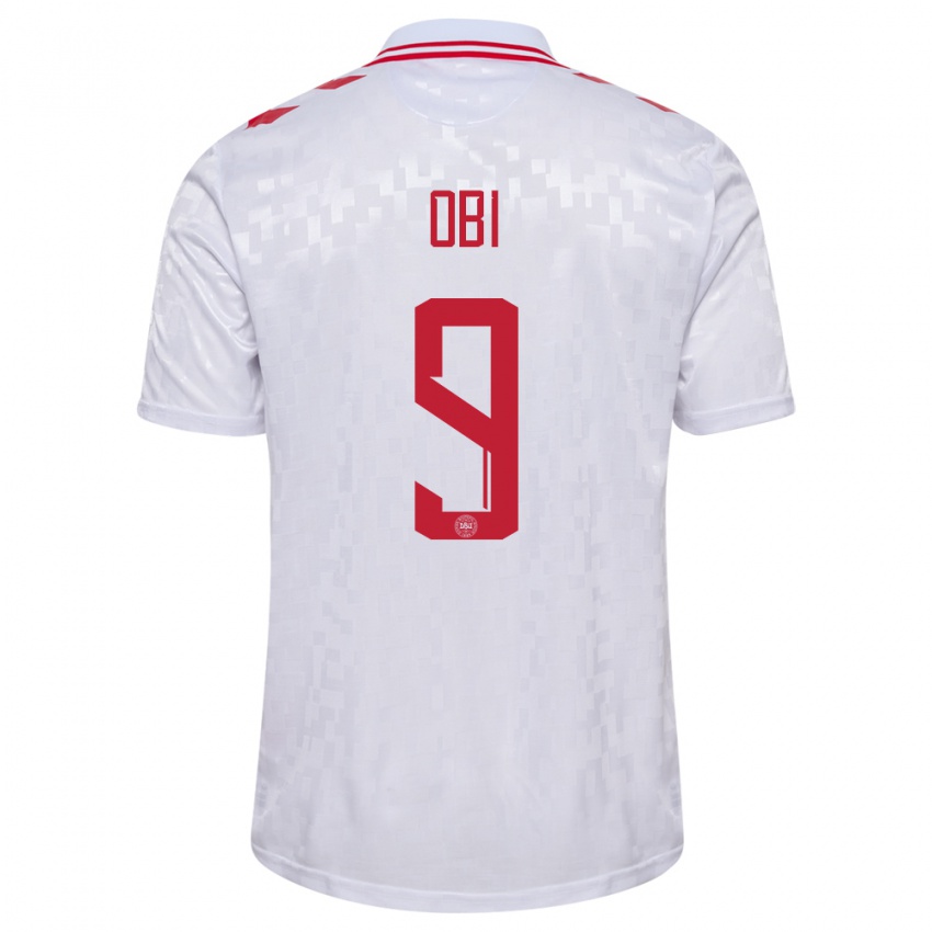 Damen Dänemark Chido Obi #9 Weiß Auswärtstrikot Trikot 24-26 T-Shirt Belgien