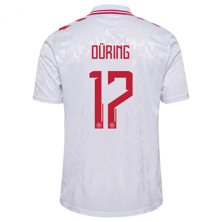 Dames Denemarken Rasmus Düring #17 Wit Uitshirt Uittenue 24-26 T-Shirt België