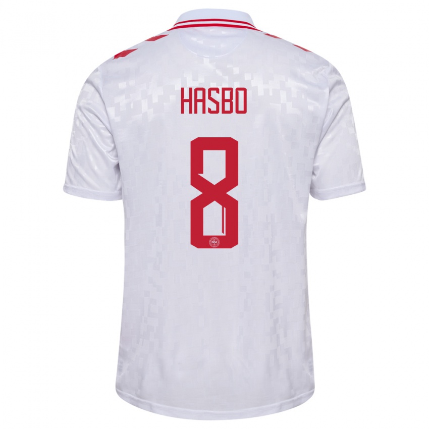 Damen Dänemark Josefine Hasbo #8 Weiß Auswärtstrikot Trikot 24-26 T-Shirt Belgien