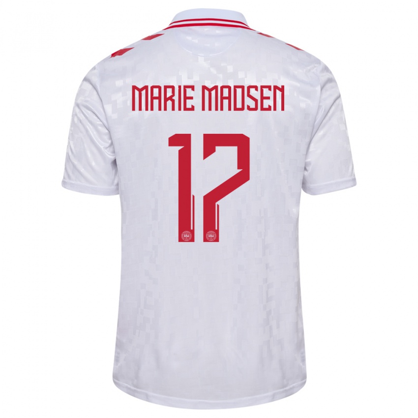 Damen Dänemark Rikke Marie Madsen #17 Weiß Auswärtstrikot Trikot 24-26 T-Shirt Belgien